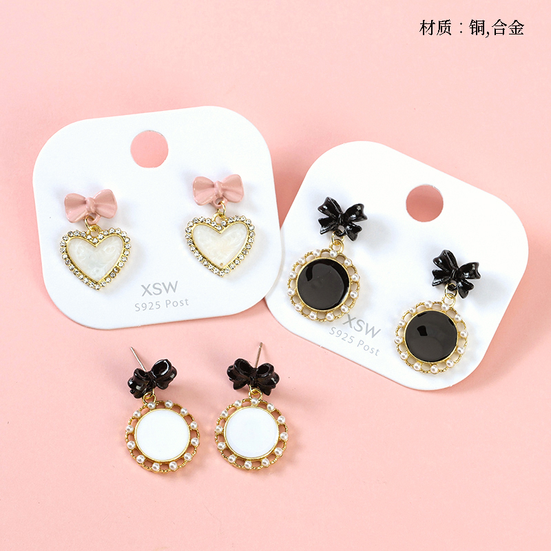 French Vintage Bow Pendant Stud Earrings