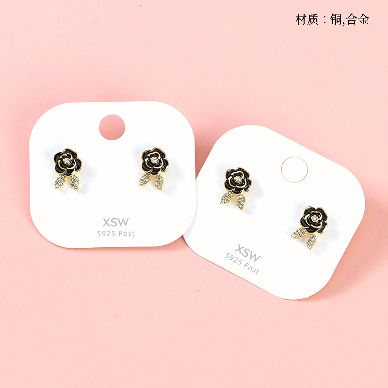French drop oil camellia stud earrings