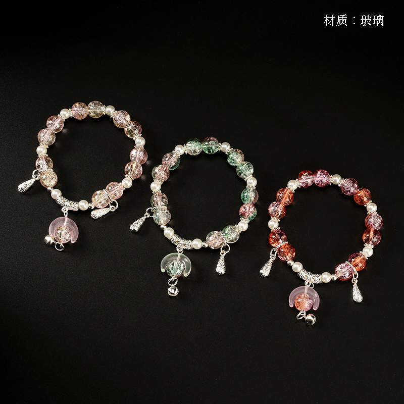 Crack Beads Crescent Bell Pendant Bracelet