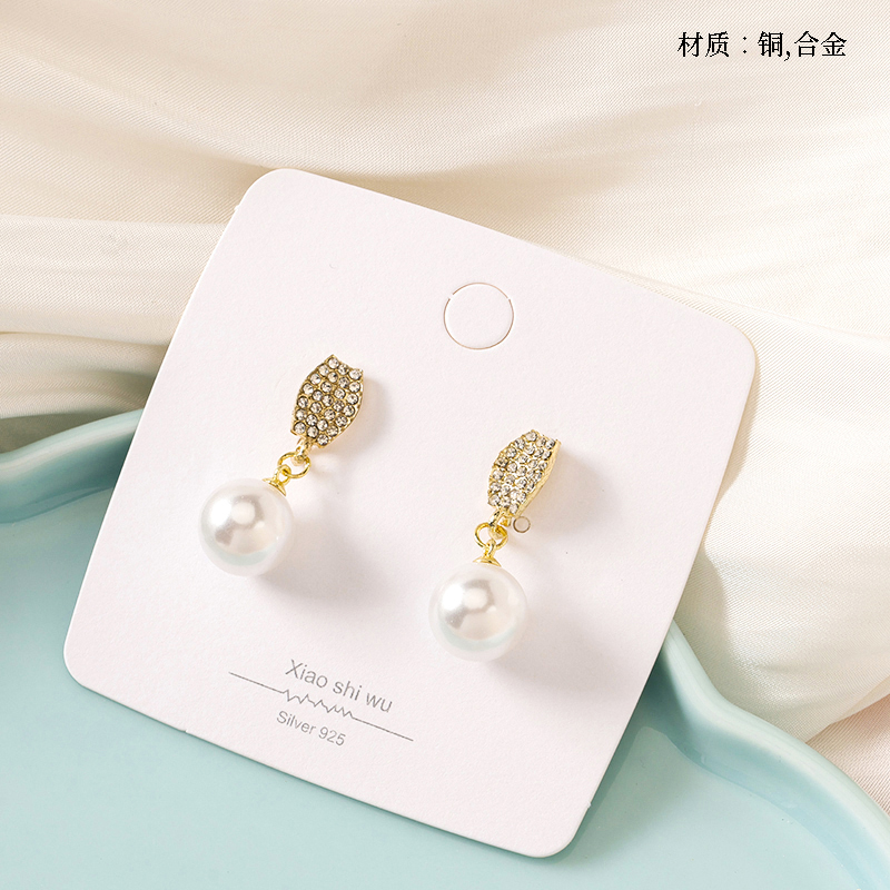 New simple full diamond pearl earrings