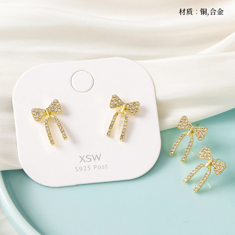 New full diamond bow stud earrings