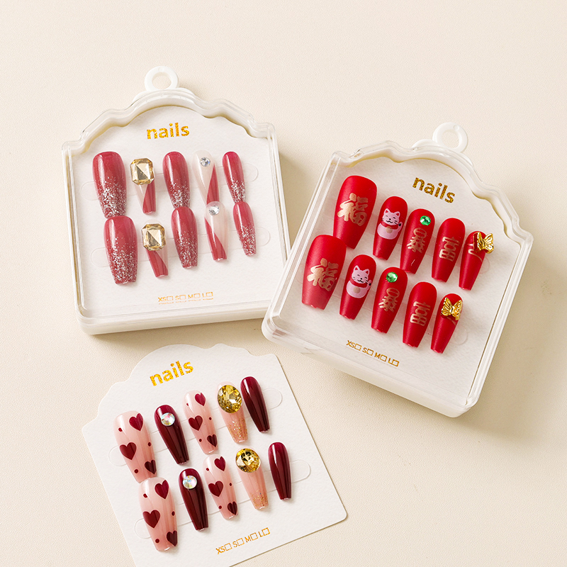 New red printing point drill false nails