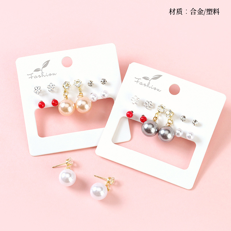 Five pairs of rhinestone pearl stud earrings