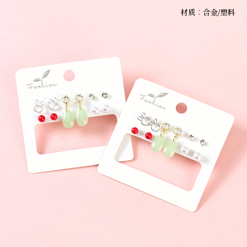 Five pairs of imitation jade pendant earring combination