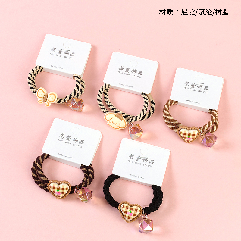 Milk tea color cartoon crystal accessories rubber band (1 1)