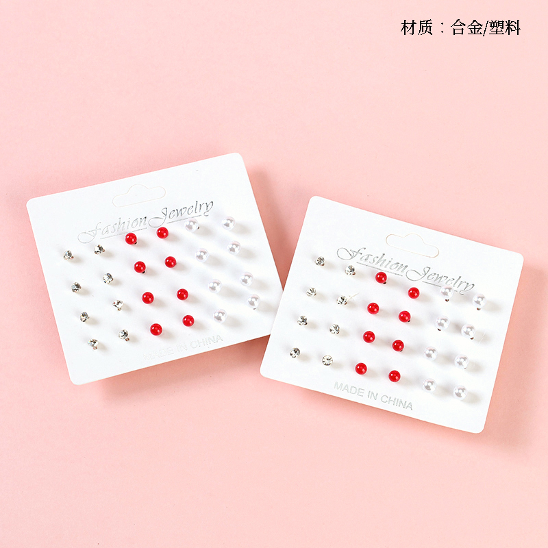 Twelve pairs of rhinestone pearl stud earrings