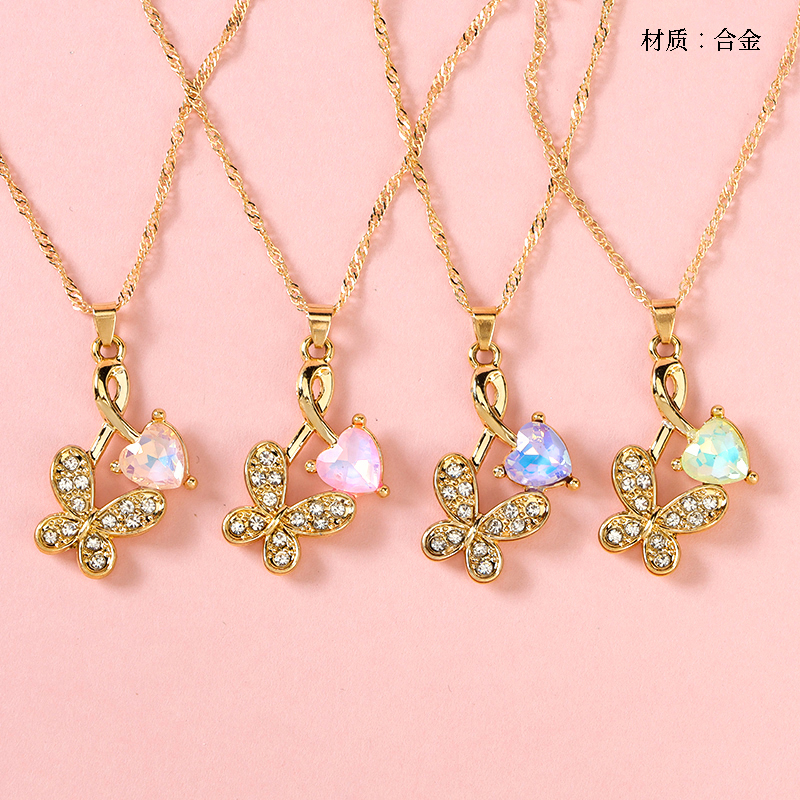 New love zircon butterfly necklace