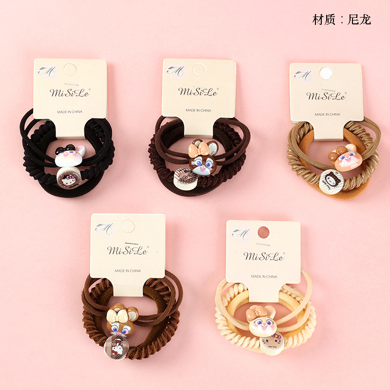 Curry color big bow tie rabbit accessories combination rubber band (3)