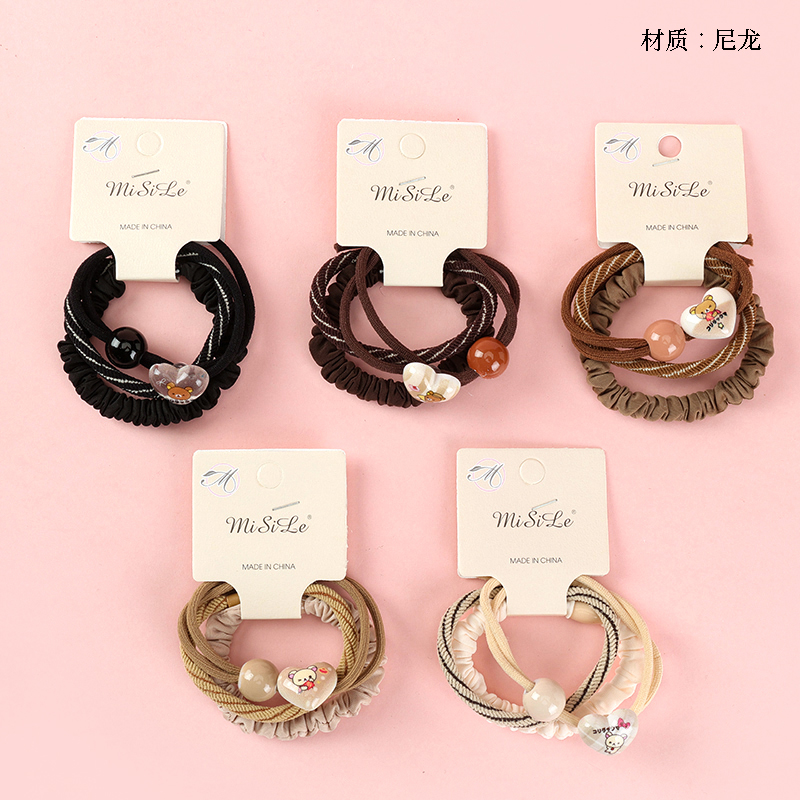 Curry color round bead peach heart accessories combination rubber band (3)