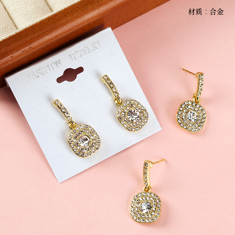 Full Diamond Square Pendant Stud Earrings