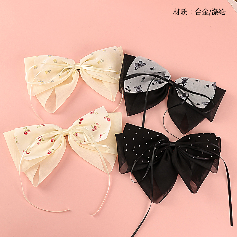 Double Ribbon Printed Bow Duck Clip