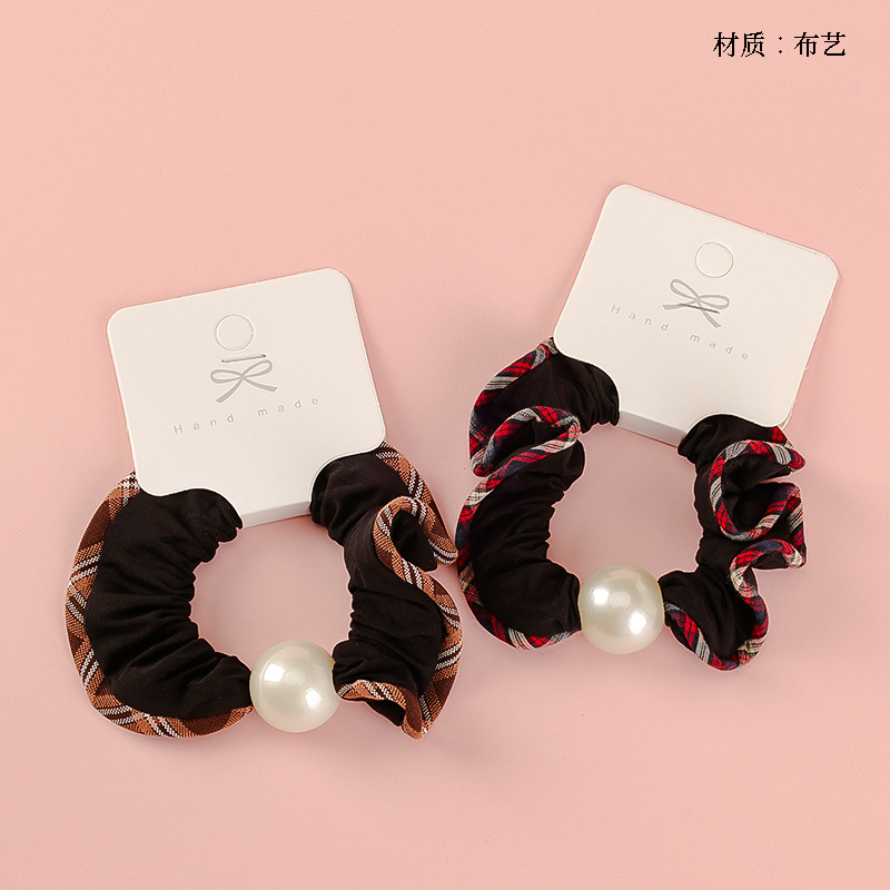 Boxed Double Pair Plaid Pearl Large Intestinal Ring