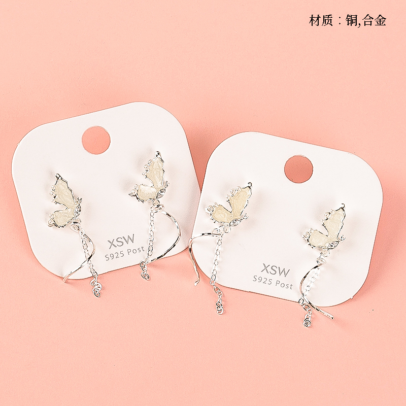 Long tassel butterfly stud earrings