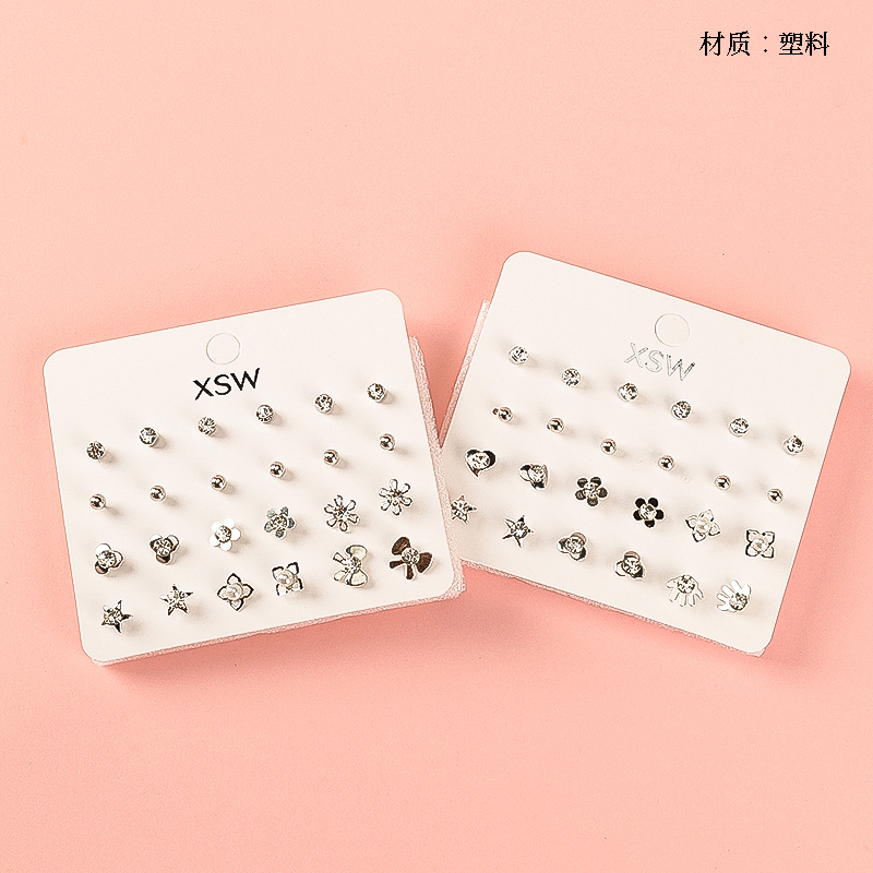 Twelve pairs of rhinestone bead stud earrings