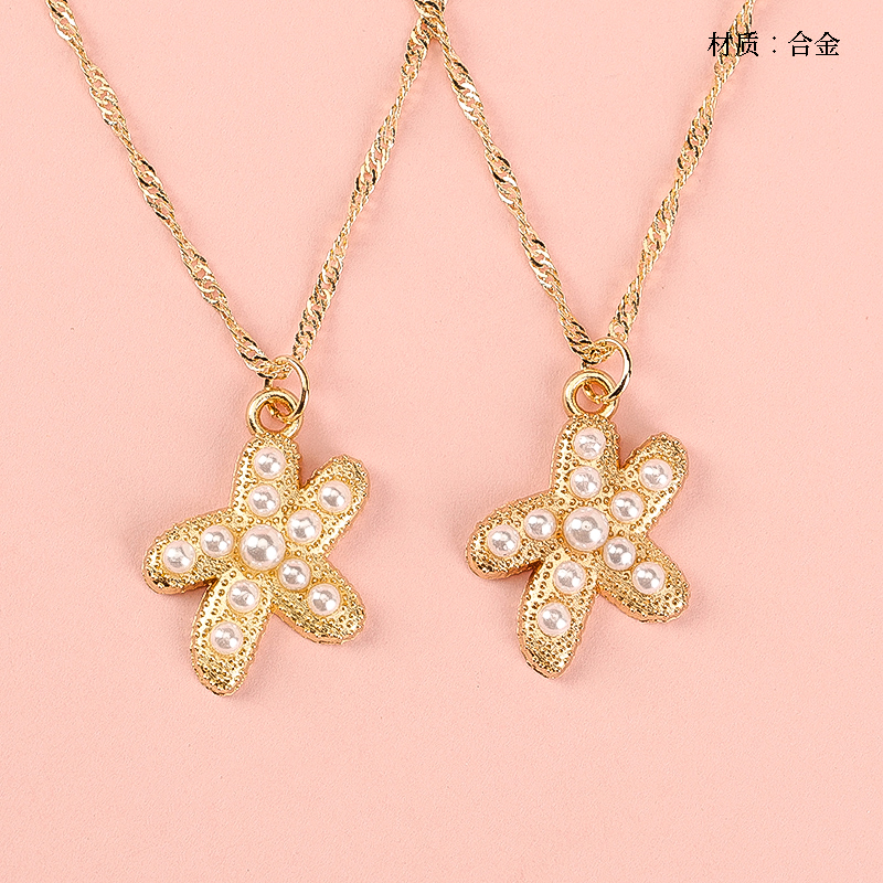 Gold Pearl Starfish Necklace