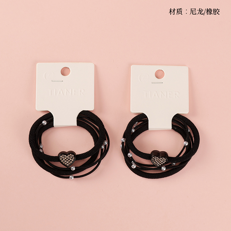 Three Love Pearl Accessories Black Rubber Tendons