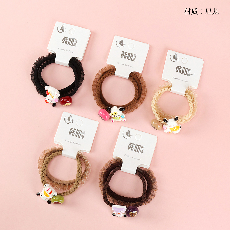 Curry color cartoon round buckle accessories combination rubber band (2)