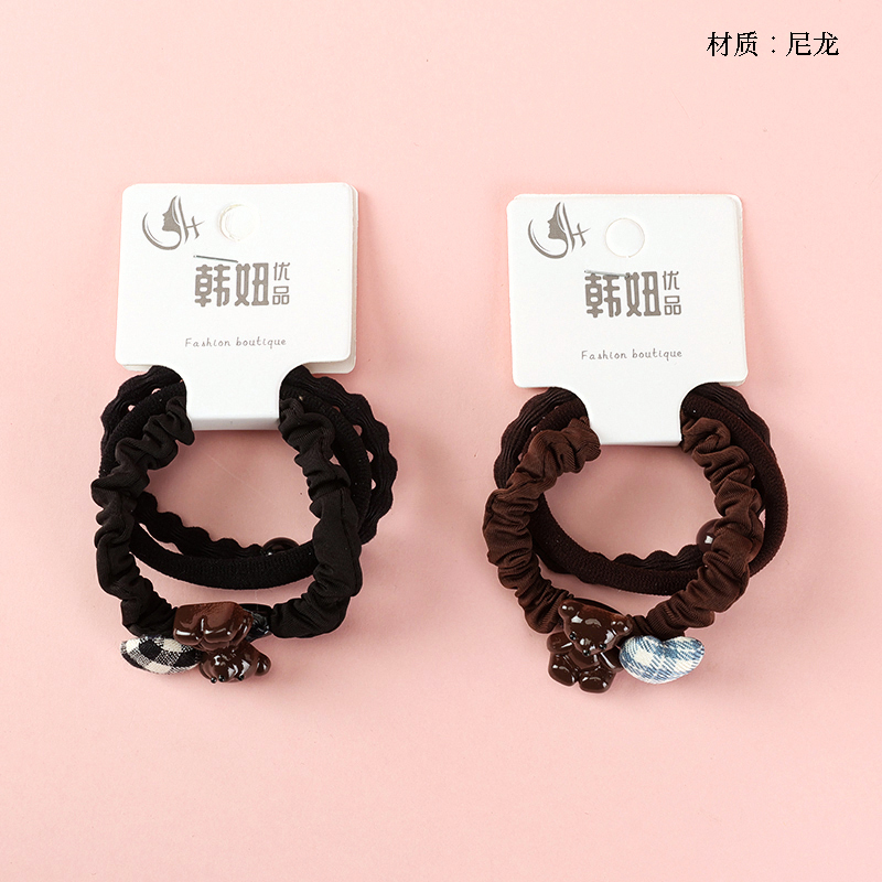 Cloth buckle bear accessories black rubber band (3)