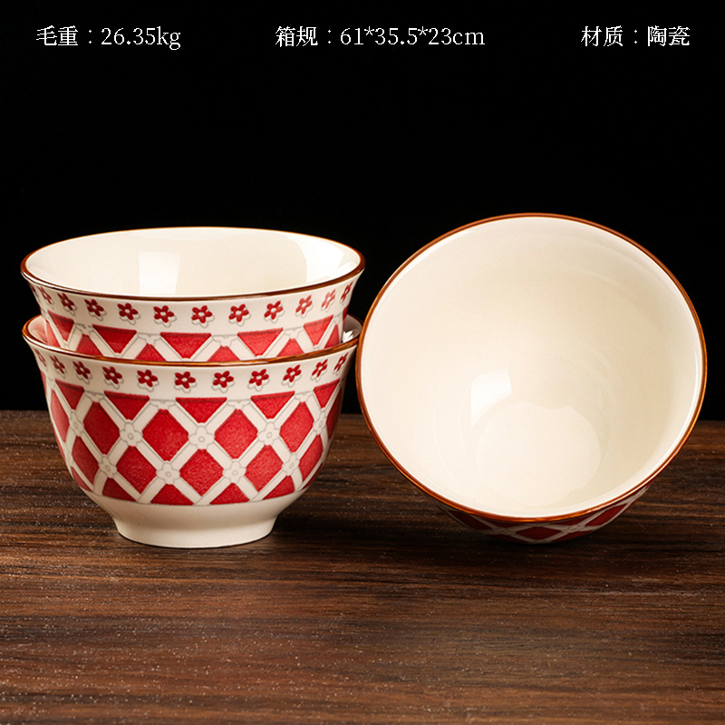 Printed 4-inch ethnic bowl (red plaid)