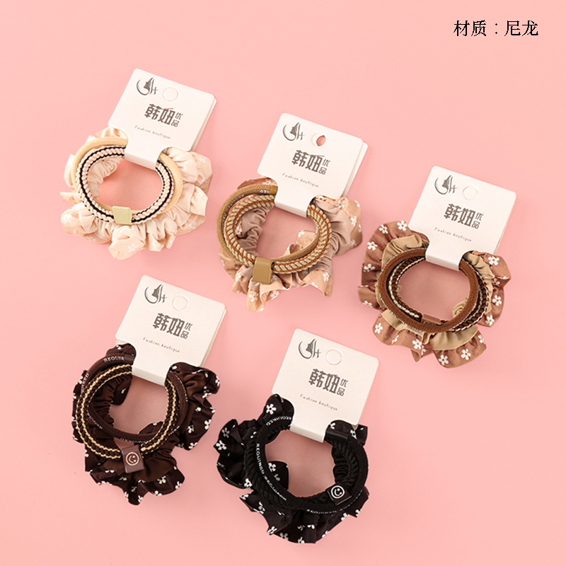 Curry color floral lace combination rubber band (3)