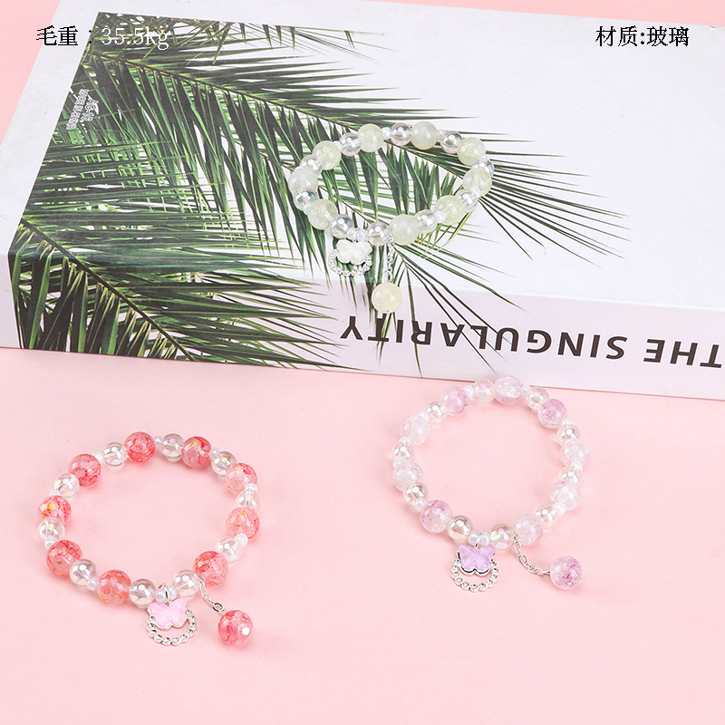 Ice bead butterfly pendant bracelet