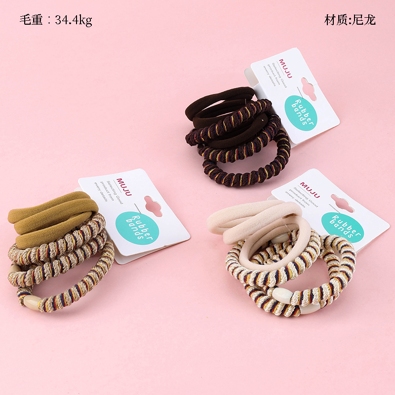 3 Curry color thick thread cotton rubber band