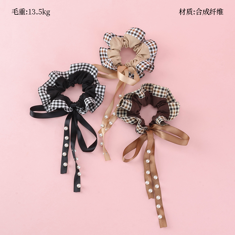 Dark Beaded Ribbon Fabric Rubber Band