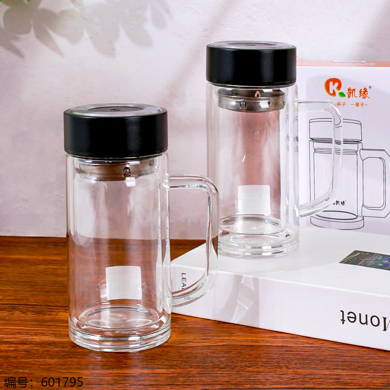 Layered Impression Glass Office Cup with Lid 400ml-567