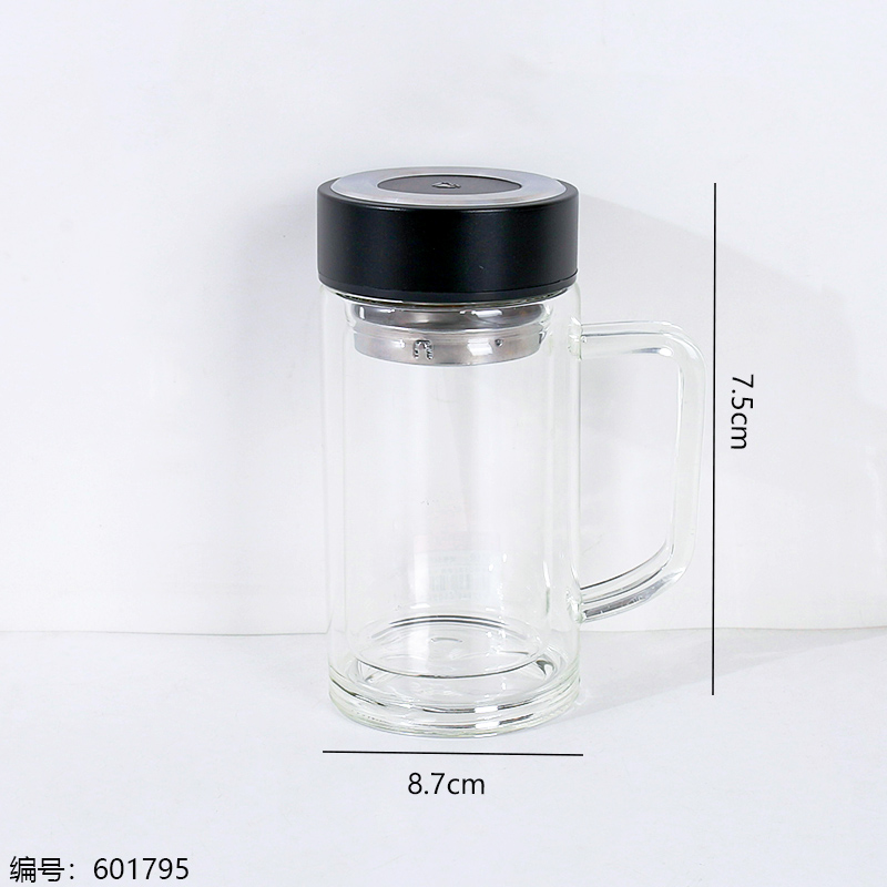 Layered Impression Glass Office Cup with Lid 400ml-567