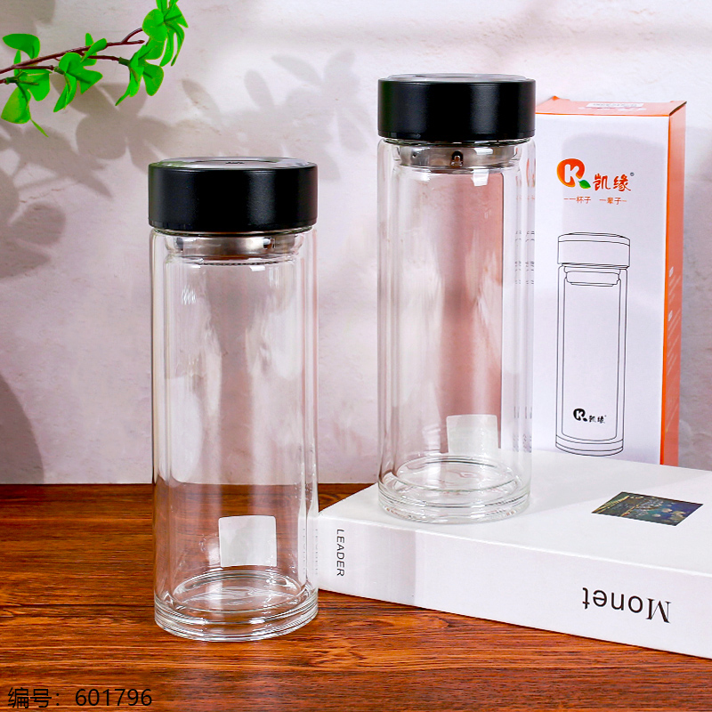 Extra Large Layered Impression Glass Cup with Lid 500ml-550