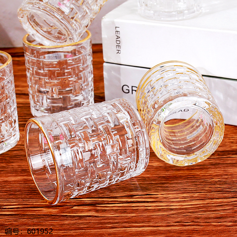 Bamboo Woven Gold Rim Wine Glass 9006
