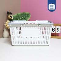 White Medium Striped Shopping Basket