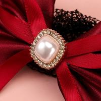 B87 Pearl Bow Hair Net Alloy Satin