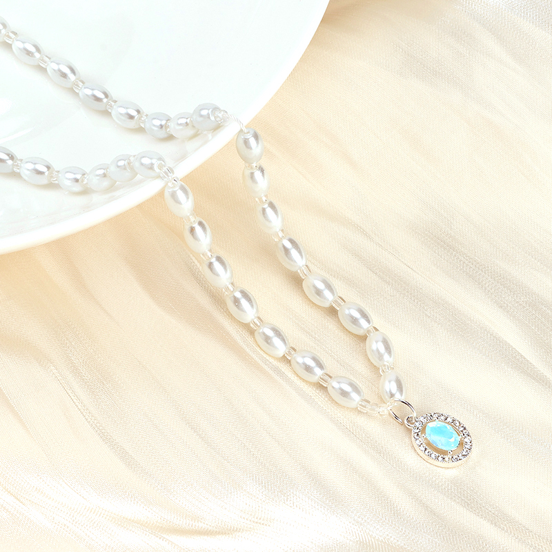 Oval Zircon Pearl Necklace