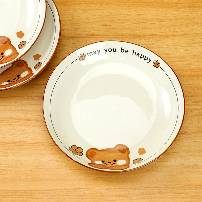 Printed 8.3 inch Fruit Plate Little Brown Bear Ceramic Plate 1200400400