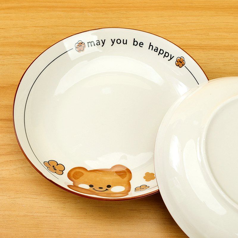 Printed 8.3 inch Fruit Plate Little Brown Bear Ceramic Plate 1200400400