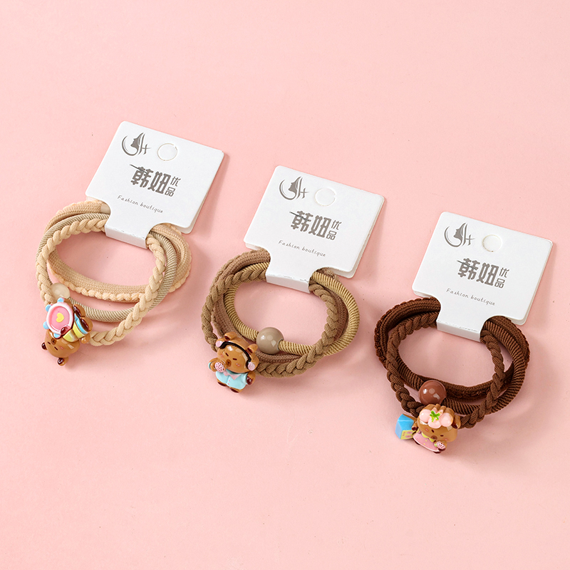 Brown Card Accessories Braid Nylon Resin Hair Tie 4012201621