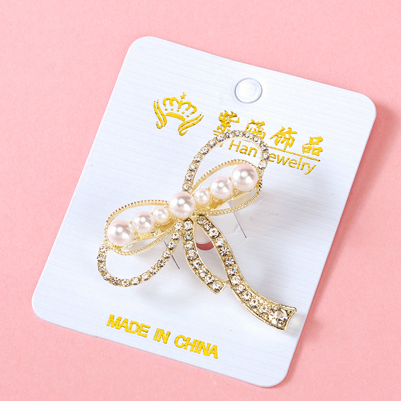 Bow Pearl Rhinestone Brooch Pin