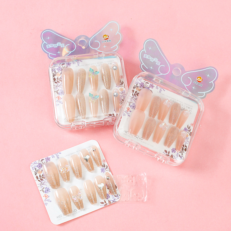 Long Iridescent Rhinestone False Nails Plastic 4031400138