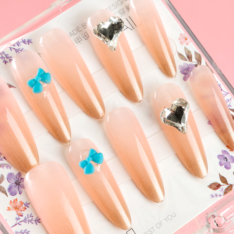 Long Iridescent Rhinestone False Nails Plastic 4031400138