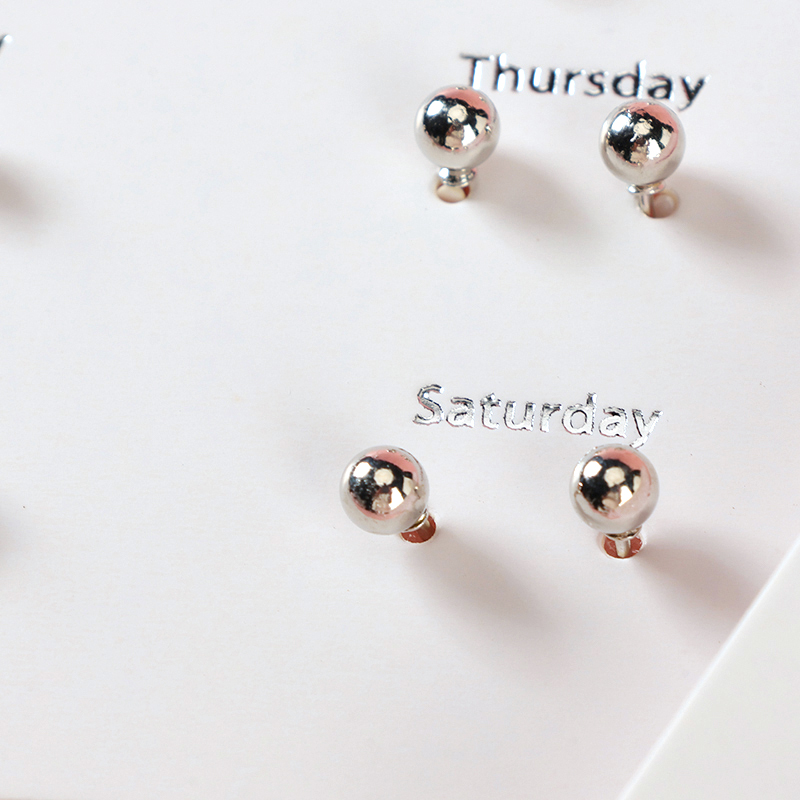 Silver Bead Ear Studs 6 Pairs