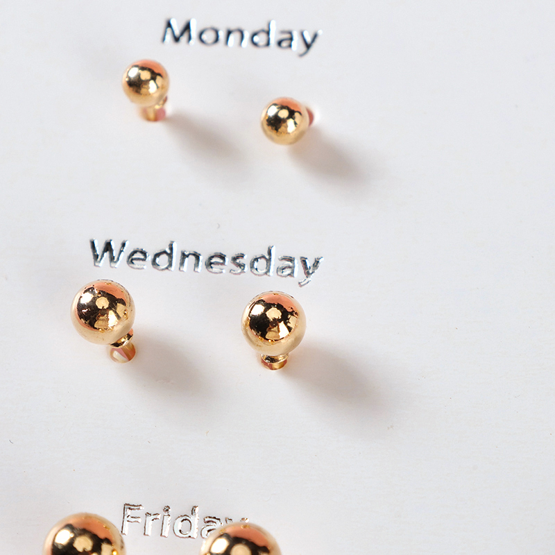 Gold Bead Ear Studs 6 Pairs