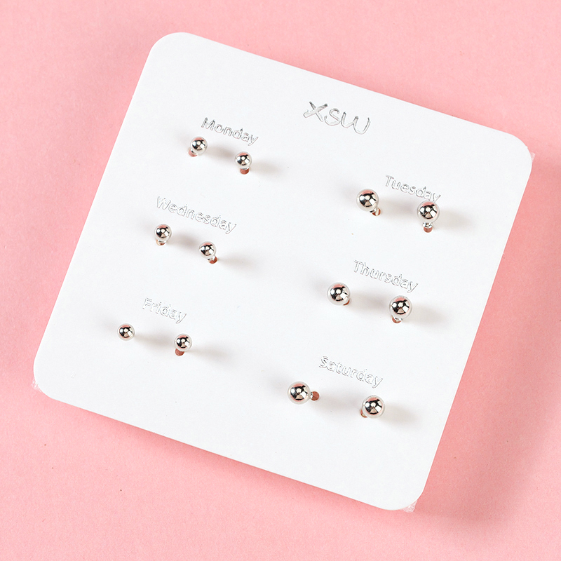 Silver Bead Ear Studs 6 Pairs