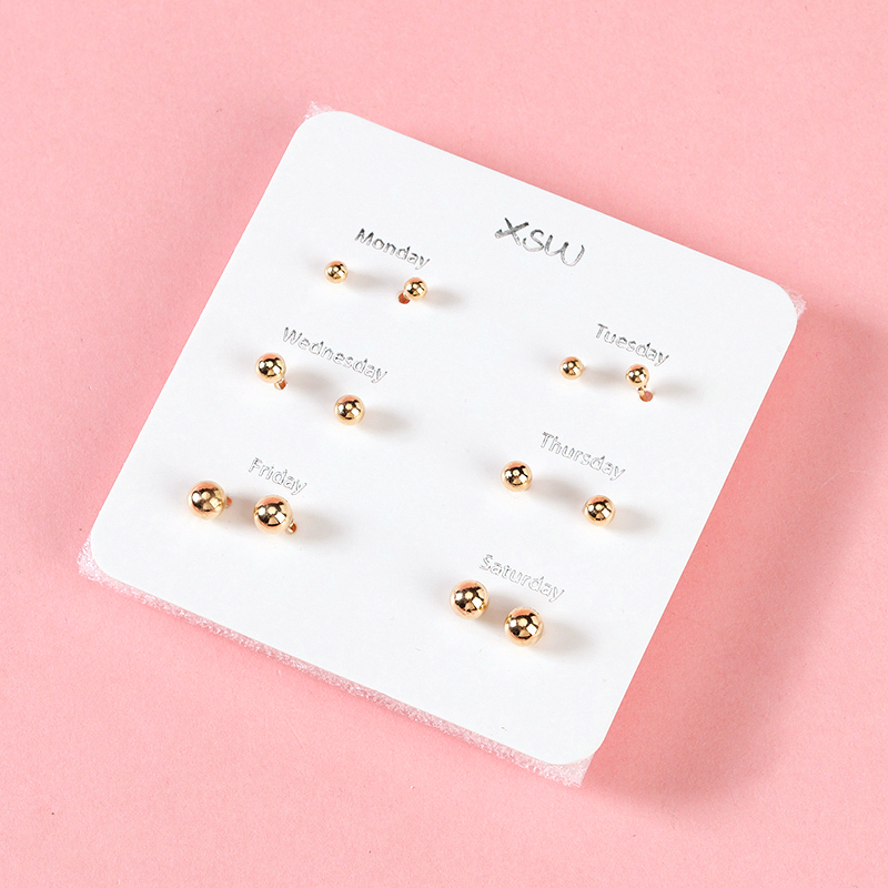 Gold Bead Ear Studs 6 Pairs