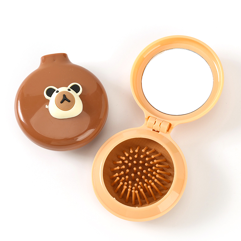 992 Brown Foldable Cushion Mirror Comb