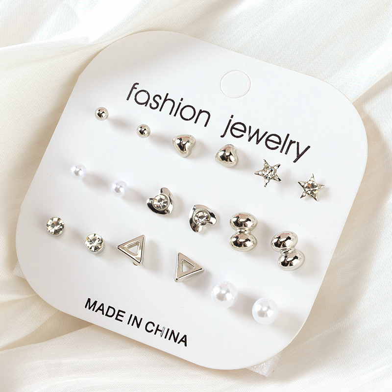 9 Pairs Pearl Alloy Ear Studs