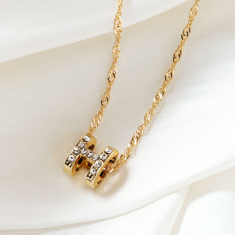 H Letter Rhinestone Necklace