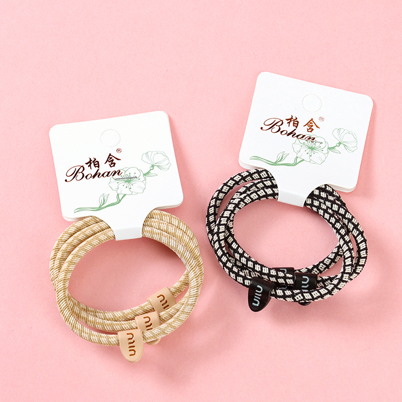 Boxed Three Curry Color Check Nylon Hair Tie 4012202102