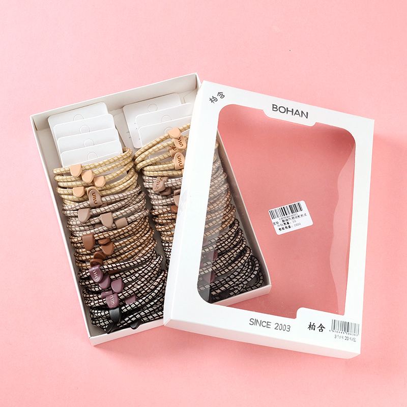 Boxed Three Curry Color Check Nylon Hair Tie 4012202102
