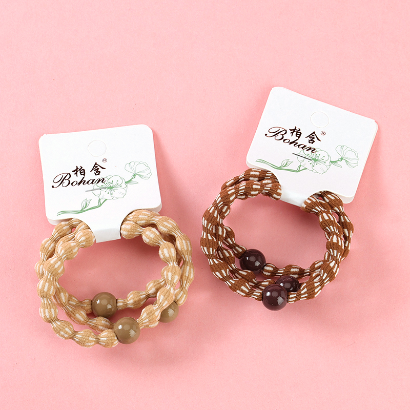 Boxed Three Milk Tea Beaded Beans Nylon Rubber Band 4012202114